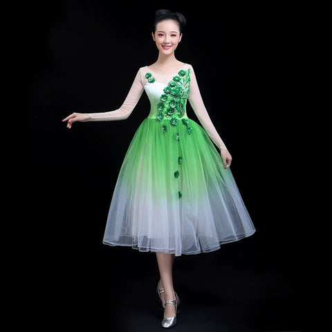 Chinese Folk Dance Costume Opening Classical Dance Performance Dress Singing and Dancing Chorus Dress Ethnic Dance Dress Chinese Style Adults - Moderndancedress.com