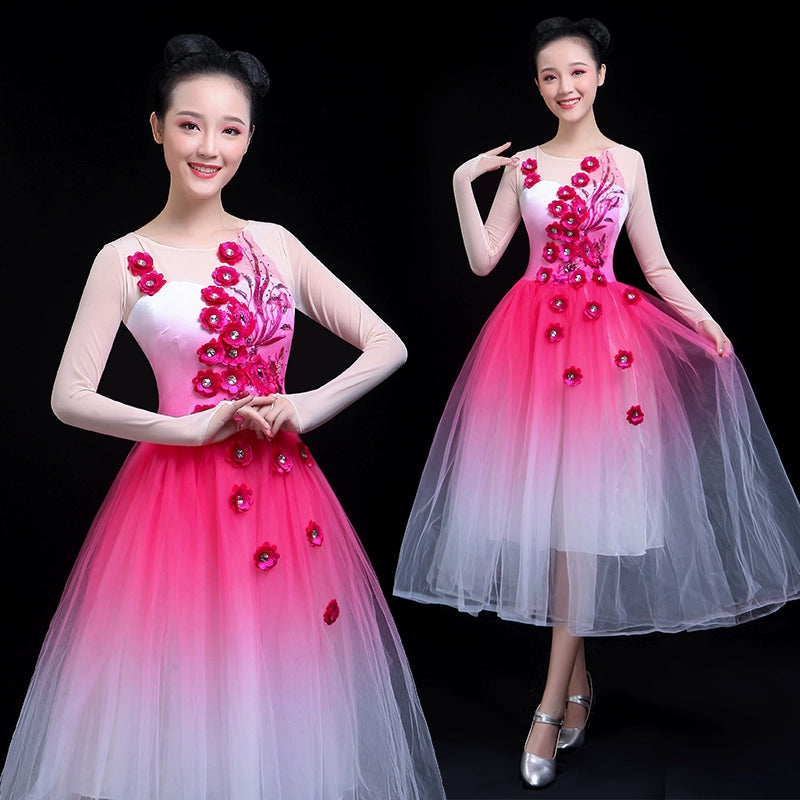 Chinese Folk Dance Costume Opening Classical Dance Performance Dress Singing and Dancing Chorus Dress Ethnic Dance Dress Chinese Style Adults - Moderndancedress.com