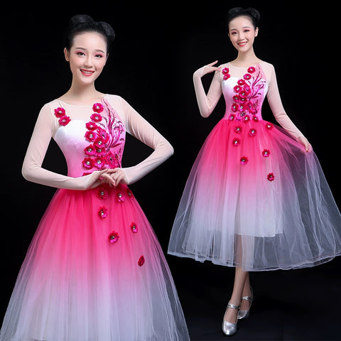 Chinese Folk Dance Costume Opening Classical Dance Performance Dress Singing and Dancing Chorus Dress Ethnic Dance Dress Chinese Style Adults - Moderndancedress.com