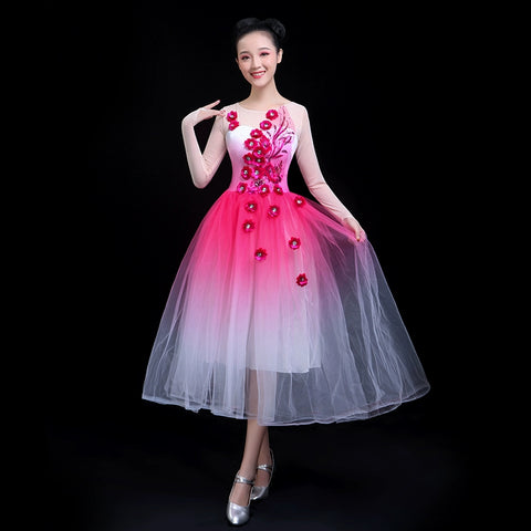Chinese Folk Dance Costume Opening Classical Dance Performance Dress Singing and Dancing Chorus Dress Ethnic Dance Dress Chinese Style Adults - Moderndancedress.com