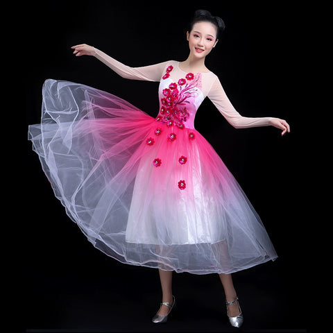 Chinese Folk Dance Costume Opening Classical Dance Performance Dress Singing and Dancing Chorus Dress Ethnic Dance Dress Chinese Style Adults - Moderndancedress.com
