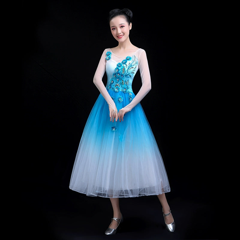 Chinese Folk Dance Costume Opening Classical Dance Performance Dress Singing and Dancing Chorus Dress Ethnic Dance Dress Chinese Style Adults - Moderndancedress.com