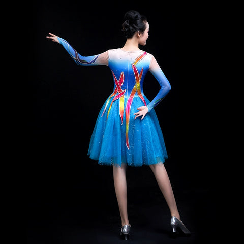 Chinese Folk Dance Costume Opening Song and Dance Short Skirt Performance Clothes for Adult Women Modern Dance Peng Yarn Skirt Atmospheric Square Dance Clothing