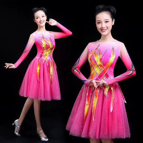 Chinese Folk Dance Costume Opening Song and Dance Short Skirt Performance Clothes for Adult Women Modern Dance Peng Yarn Skirt Atmospheric Square Dance Clothing