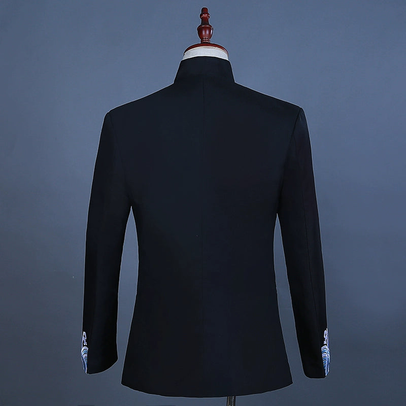 Men's Jazz Dance Costumes Embroidery Spray Zhongshan Suit Groom Chinese Wedding Dress - Moderndancedress.com