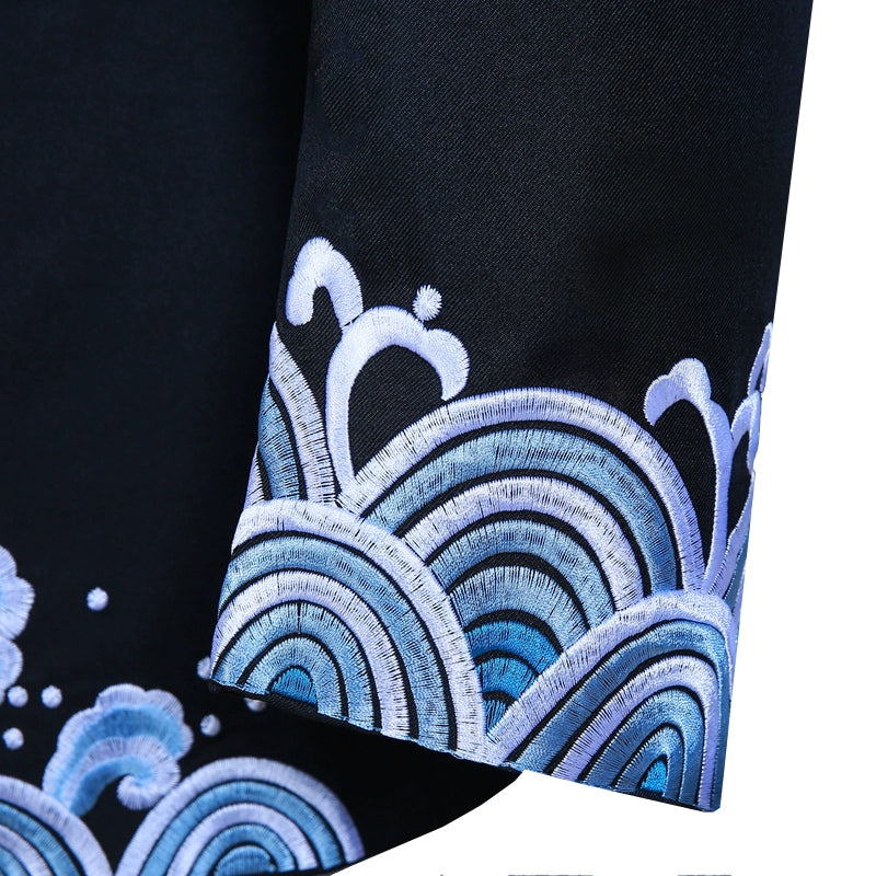 Men's Jazz Dance Costumes Embroidery Spray Zhongshan Suit Groom Chinese Wedding Dress - Moderndancedress.com