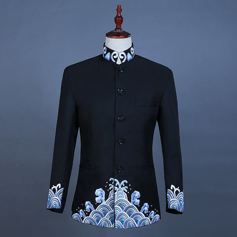 Men's Jazz Dance Costumes Embroidery Spray Zhongshan Suit Groom Chinese Wedding Dress