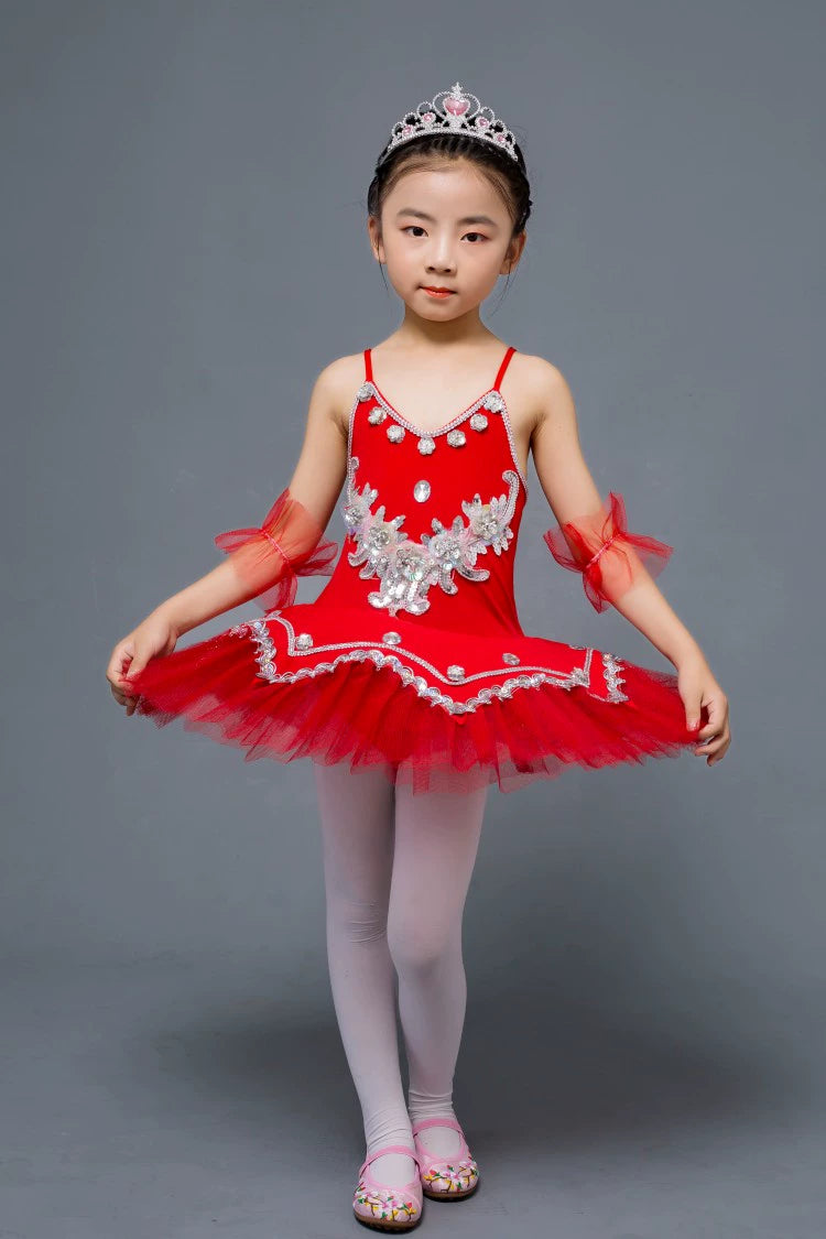 Girls Ballet Dance Dresses Children's Ballet Skirt Hanging Swan Ballet Costume Performance Dress Princess Pengpeng Skirt Performance Dress - 