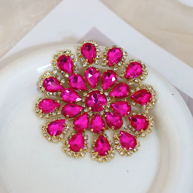 Round red blue bling gemstones DIY headdress dance clothes shoes jewelry flower-shaped hand-sewn corsages headgear dinner bags 8cm - Moderndancedress.com