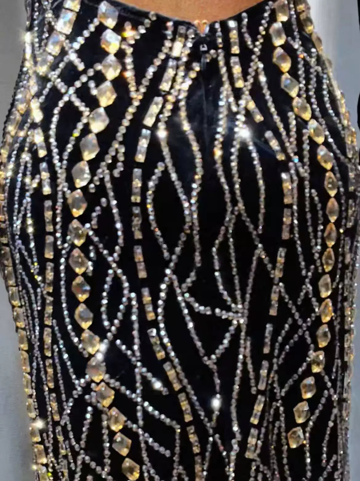 Custom Black & Silver Velvet Latin Competition Dress - Crystal Rhythm Gown