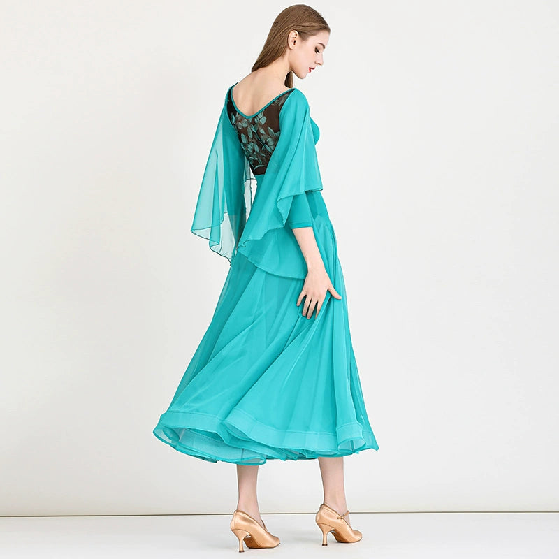 Women Green red ballroom dance dresses Ice silk flowing chiffon national standard waltz tango dance practice suit - Moderndancedress.com