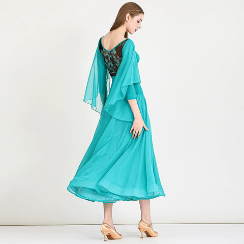 Women Green red ballroom dance dresses Ice silk flowing chiffon national standard waltz tango dance practice suit - Moderndancedress.com