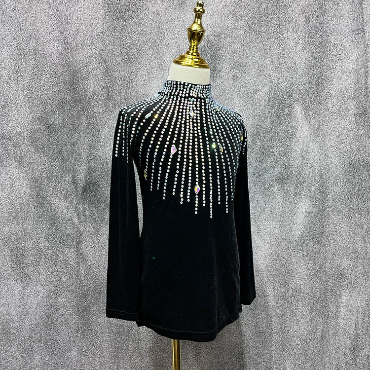 Custom Size Boys Competition Latin Dance Shirts Rhinestones Velvet Salsa Ballroom Latin Dance Tops