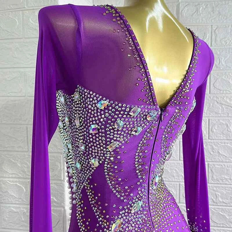 Customized Size Violet Purple Competition Ballroom Dance Dresses for Women Girla Tango Waltz Performance Costume