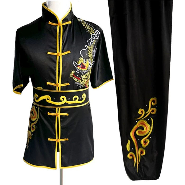 Martial Arts Clothes  Kungfu clothes Short Sleeve Long Quan Nanquan Wushu Dress Dragon Embroidery Competition Performance Costume for Men and Women - Moderndancedress.com