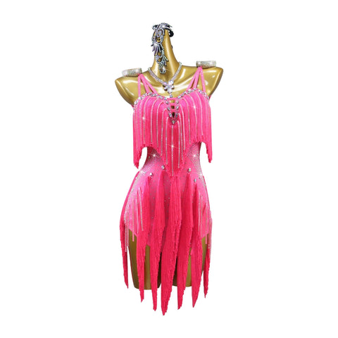 Professional Latin Dance Fringe Dresses for women Fuchsia girls salsa chacha rumba Competition Solo Blackpool Skirts