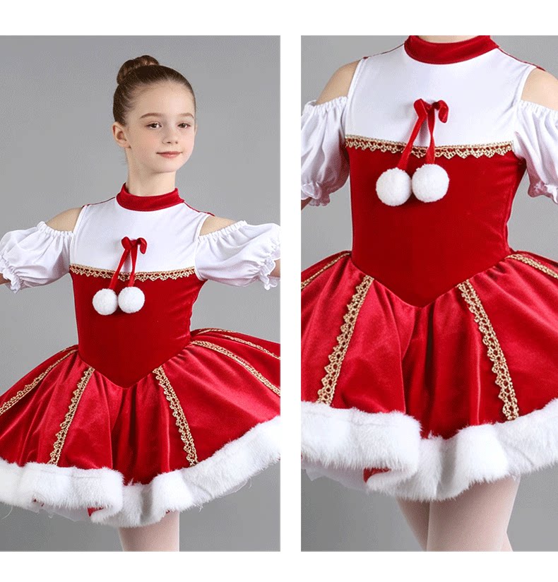 Girls Christmas Ballet Tutu Dress - Kids Nutcracker Performance Costume with Velvet & Fur Trim