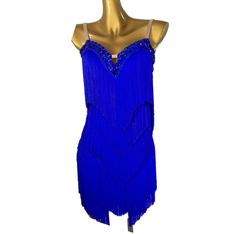 Custom Size Royal Blue Fringe Compeition Latin Dance Dresses for Women Girls Salsa Rumba Chacha Dance Costumes