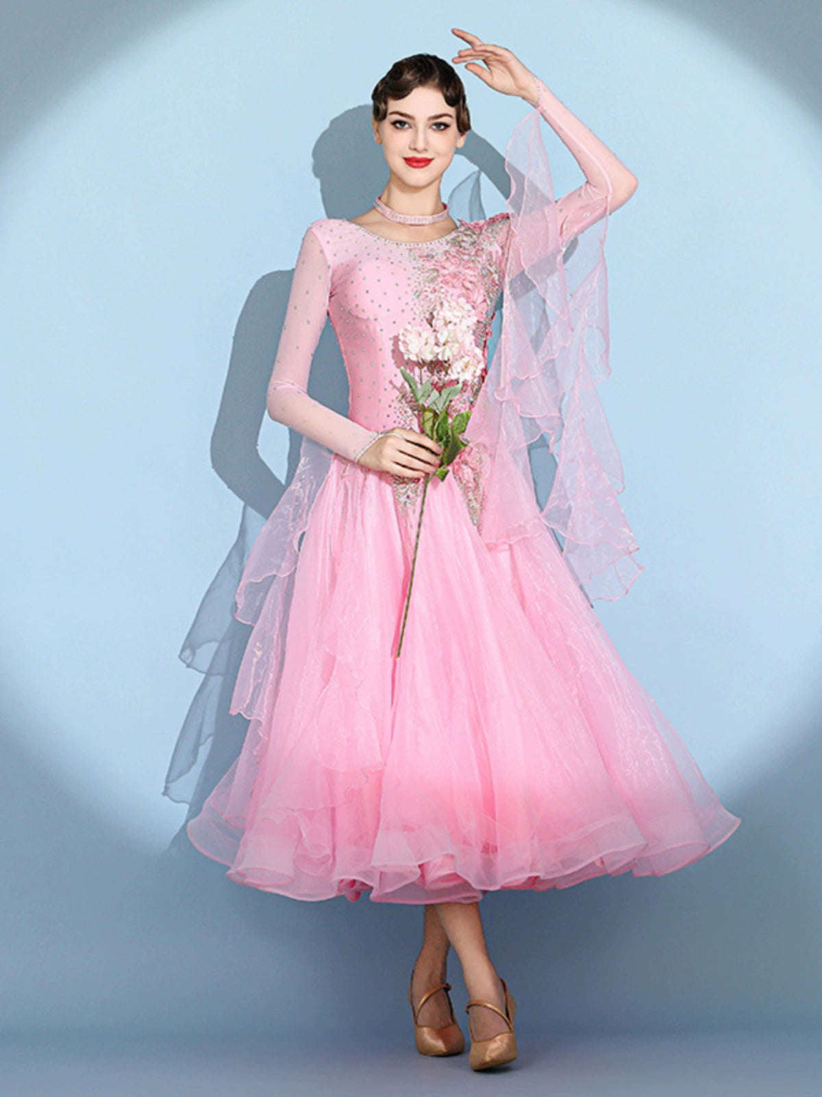 Custom size pink competition bling ballroom dance dresses for women girls kids waltz tango rhythm smooth foxtrot National standard dance long gown - Moderndancedress.com