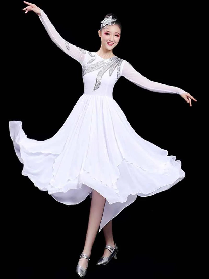 Modern Ballet Dance Dresses for Women Girls Opening White Contemporary Dance Dress Stage Performance Costume