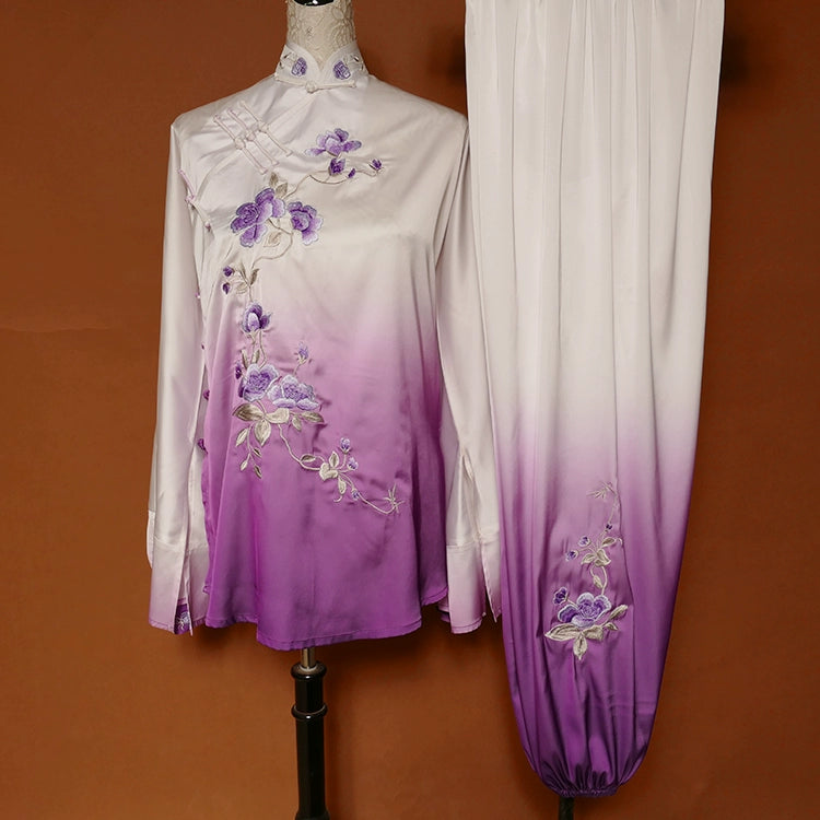 Custom size competition Tai chi clothing embroidery magnolia flower butterfly sleeve  wushu kungfu  performance clothes for unisex - Moderndancedress.com