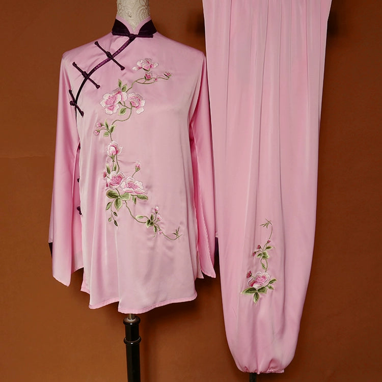 Custom size competition Tai chi clothing embroidery magnolia flower butterfly sleeve  wushu kungfu  performance clothes for unisex - Moderndancedress.com