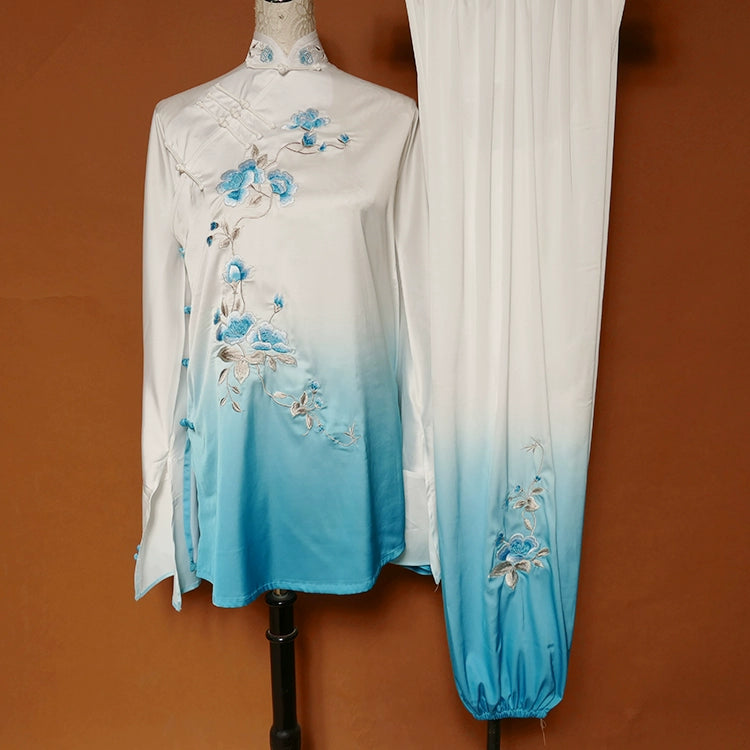 Custom size competition Tai chi clothing embroidery magnolia flower butterfly sleeve  wushu kungfu  performance clothes for unisex - Moderndancedress.com
