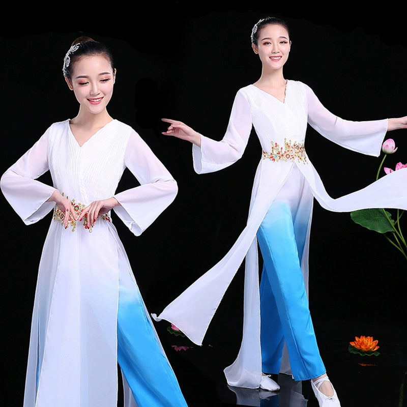 Hanfu Chinese Folk Dance Costumes Classical Dance Costume elegant Chinese wind fairy fresh elegant dance modern Umbrella Dance Costume