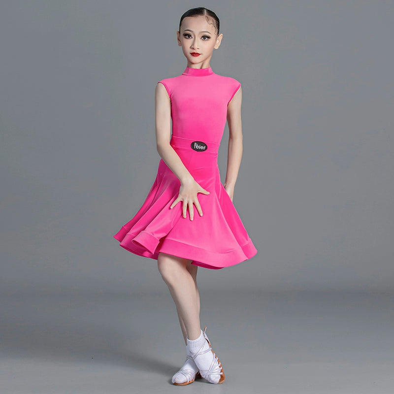 Girls light blue pink green Latin Dance Competition dresses ballroom salsa rumba cha cha Regulations Costume for kids - Moderndancedress.com