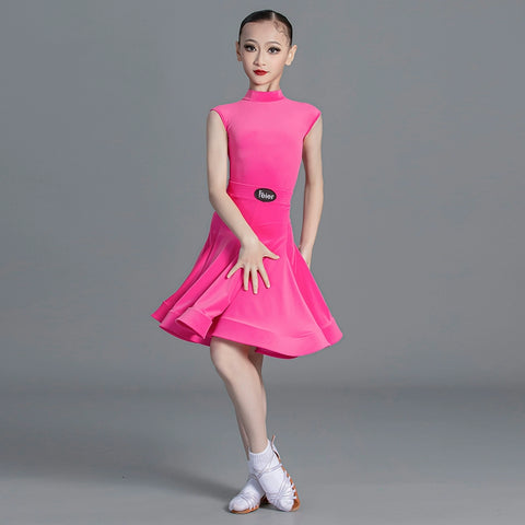 Girls light blue pink green Latin Dance Competition dresses ballroom salsa rumba cha cha Regulations Costume for kids - Moderndancedress.com
