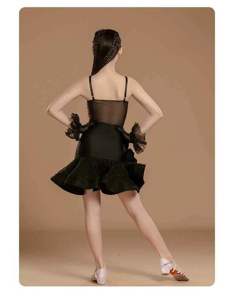 Girls Latin Dance Dresses Black Purple Asymmetrical Skirts Salsa Rumba Dance Costumes for Kids