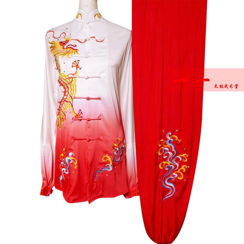 Martial Arts Clothes  Kungfu clothes Gradual Red Tai Chi Clothes for Men and Women Embroidered Dragon Tai Chi Competition for Gongfu Performance Clothes for Sword Fan Dance