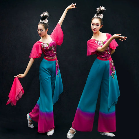 Chinese Folk Dance Costumes Classical Dance Costume Female National Square Fan Dance Costume Yangge Costume Suit for Adults