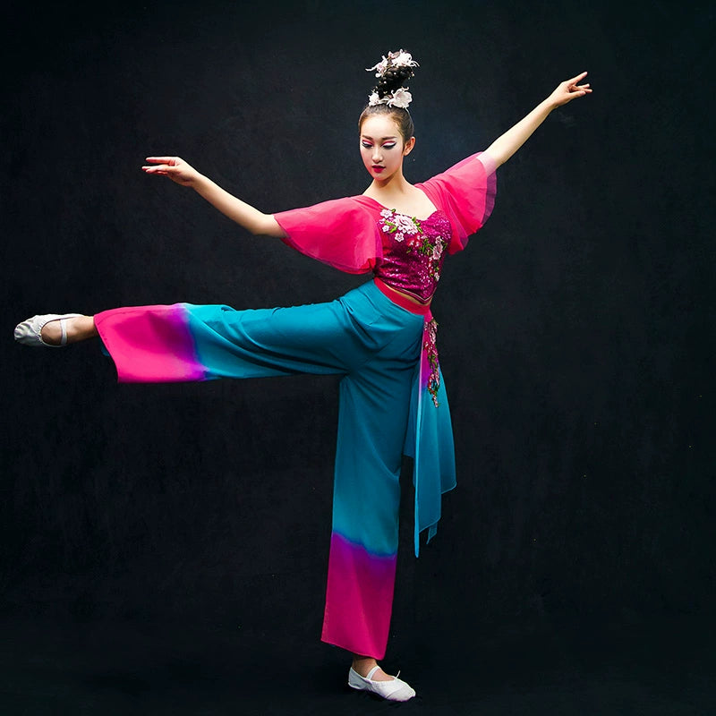 Chinese Folk Dance Costumes Classical Dance Costume Female National Square Fan Dance Costume Yangge Costume Suit for Adults