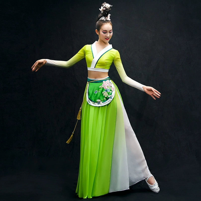 Chinese Folk Dance Costumes Classical Dance Costume Chinese Wind Adult Umbrella Dance Modern Dance Costume Long Skirt Fairy