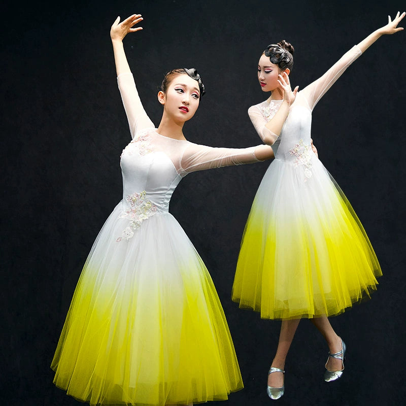 Chinese Folk Dance Costumes Opening Dance Dress classical dance costume Modern Dance Costume chorus Dress Adult - 
