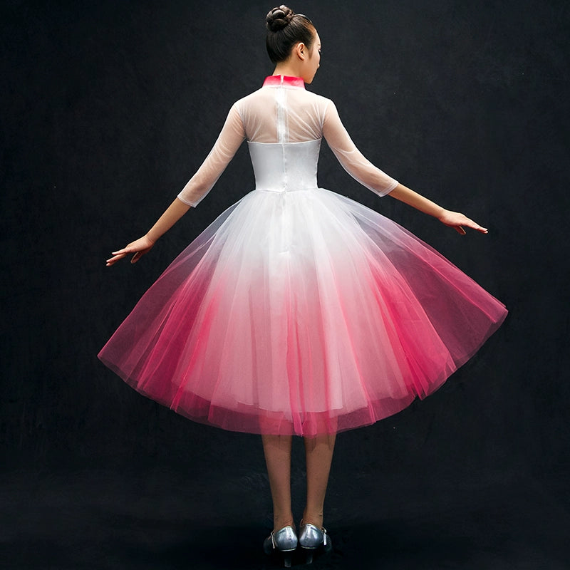 Chinese Folk Dance Costumes Opening Dance Dress chorus costume long skirt adult woman in Classical Dance Costume - Moderndancedress.com