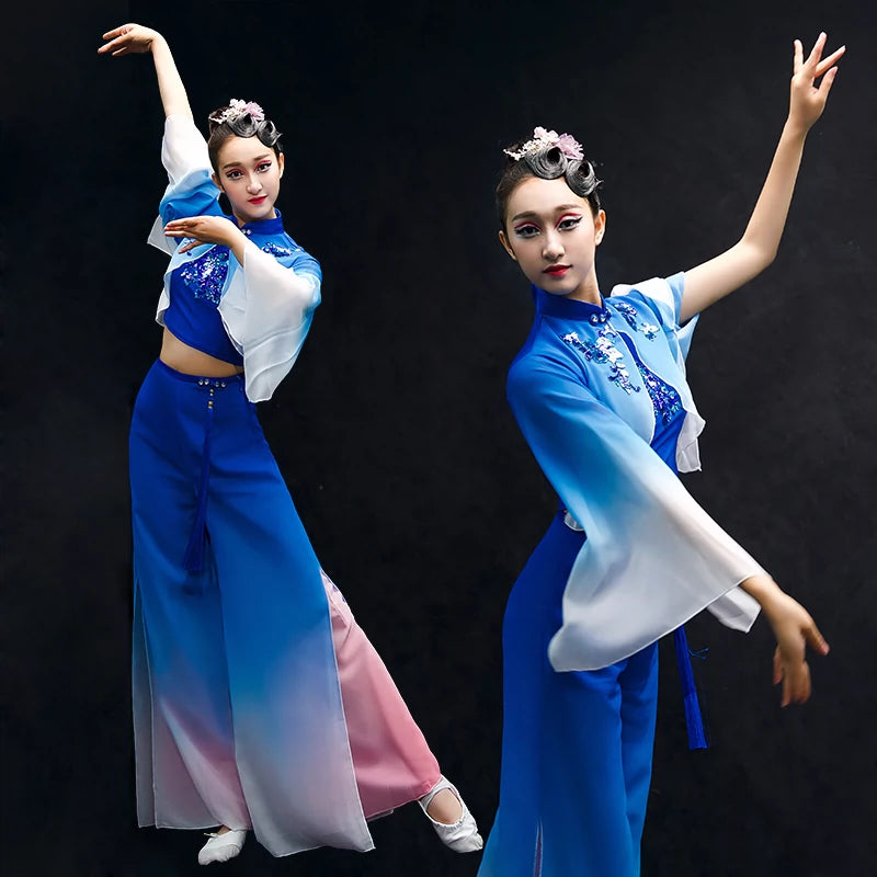 Chinese Folk Dance Costumes Yangko costume performance costume classical dance costume female square fan umbrella dance suit for adults - Moderndancedress.com