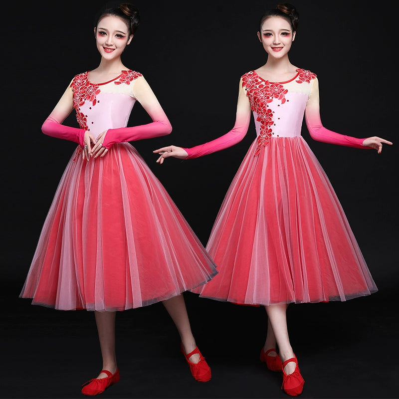 Chinese Folk Dance Costumes Modern long skirt classical dance costume opening dance dress performance dress chorus adult women - Moderndancedress.com