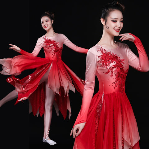 Chinese Folk Dance Costumes Classical Dance Costume Female Chinese Fan Umbrella Dance Modern Dance Costume Adults - 