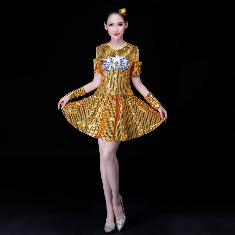 Jazz Dance Costumes Square Dance Costume Adult Female Suit Sequined Skirt Dancing Jazz Dance Costume Modern Dance Costume