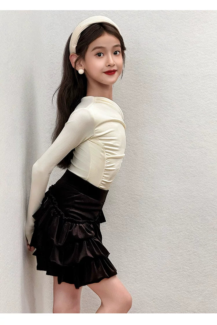 Girls Latin Dance Costume | Ruched One-Shoulder Salsa Dress Set