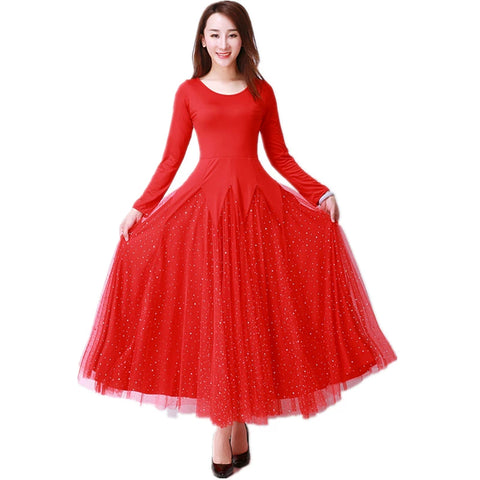 Women's Ballroom Dance Dresses Modern Dance Skirt Dress Competition Dress National Standard Waltz Dance Dress Big Skirt Performance Dress - Moderndancedress.com