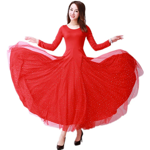 Women's Ballroom Dance Dresses Modern Dance Skirt Dress Competition Dress National Standard Waltz Dance Dress Big Skirt Performance Dress - Moderndancedress.com