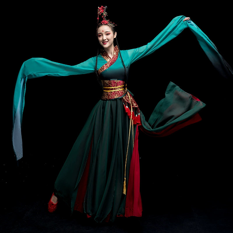 Chinese Folk Dance Costume Watersleeve Dance Costume Female Modern Chinese Hanfu Caiwei Classical Dance Costume Adults