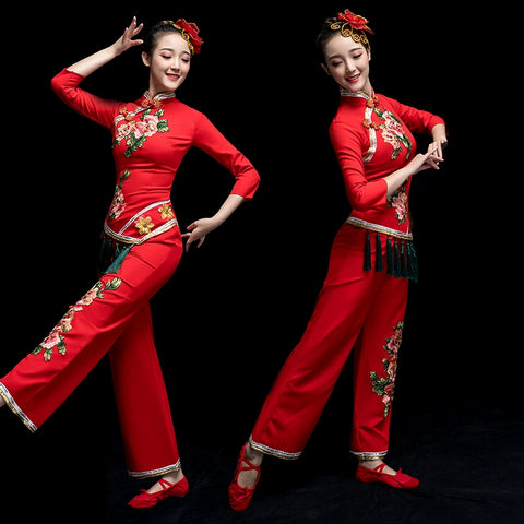 Chinese Folk Dance Costume Yangko costume classical dance costume Fan Dance Costume square dance suit for female adults - Moderndancedress.com