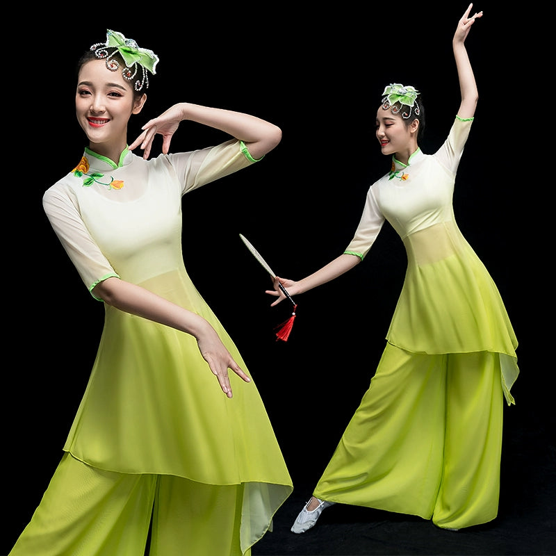 Chinese Folk Dance Costume Classical Dance Costume Female Chinese Wind Adult Fairy Modern Fan Yangge Costume National Performance Costume - 