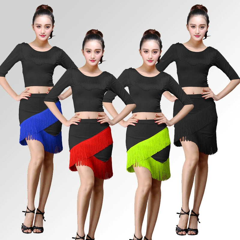 irregular Latin short skirt, adult female Rumba sexy dance fringed latin dance skirt