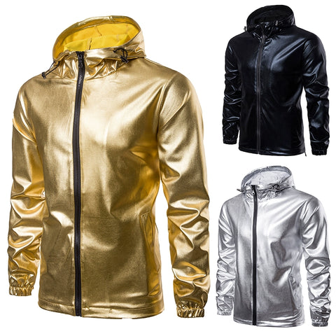 Solid color gilding fabric hooded men's jacket casual jacket