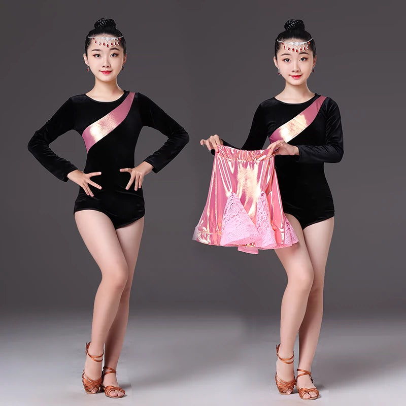 Latin dance children's Latin clothing split dance skirt training clothes new regulations - Moderndancedress.com